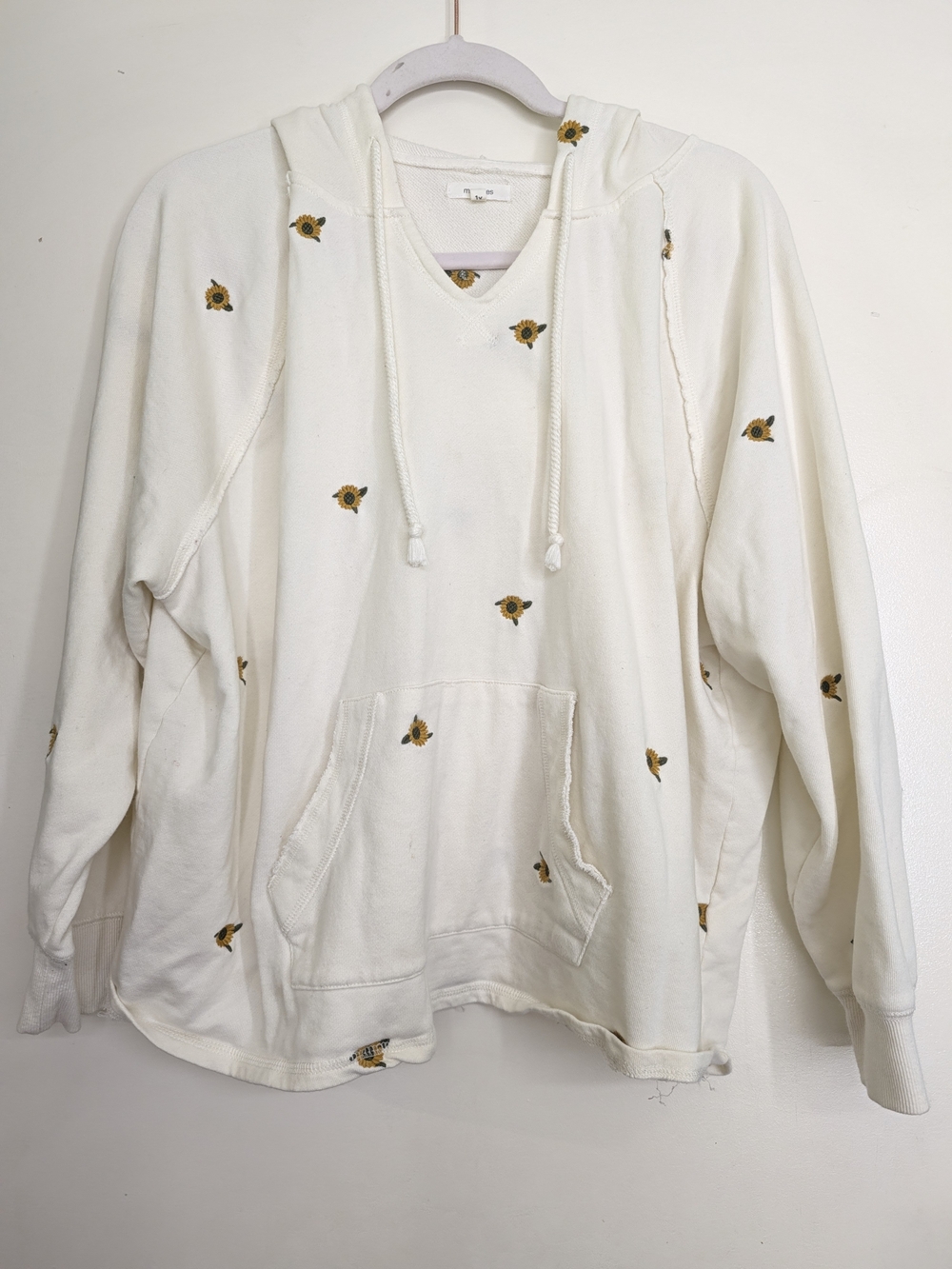 Maurices Cream Hoodie Sweater with Yellow Sunflower Embroidery